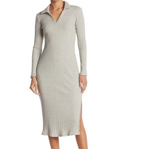 LUSH Spread Collar Ribbed Knit Midi Dress — Size S, Heather Grey